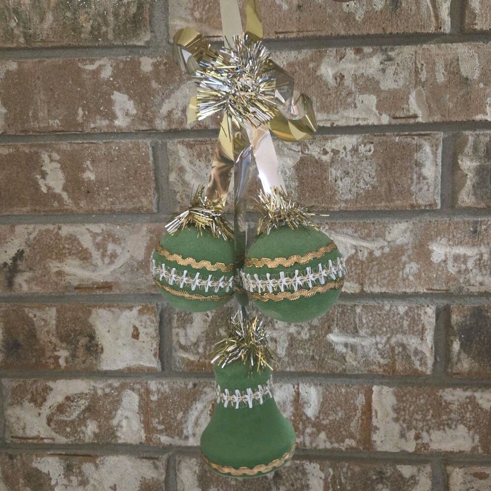 Vintage Christmas Ornament Flocked West Germany Balls Bell Green